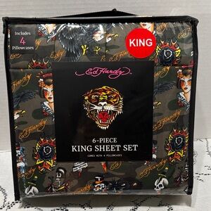Ed Hardy King Size Sheet Set Camo Skull Motorcycle Geisha Eagle Tiger Flower